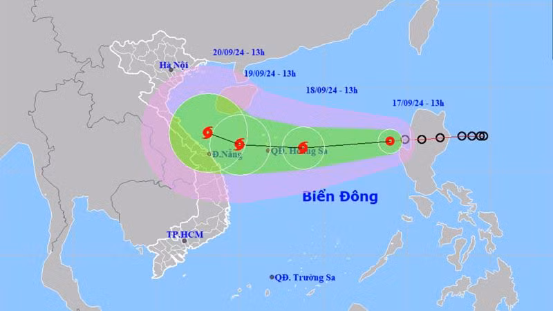 Vị trí và hướng di chuyển của áp thấp nhiệt đới lúc 13 giờ. (Nguồn: nchmf.gov.vn)