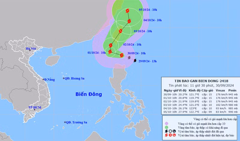 Vị trí và hướng di chuyển của bão Krathon. (Nguồn: nchmf.gov.vn)