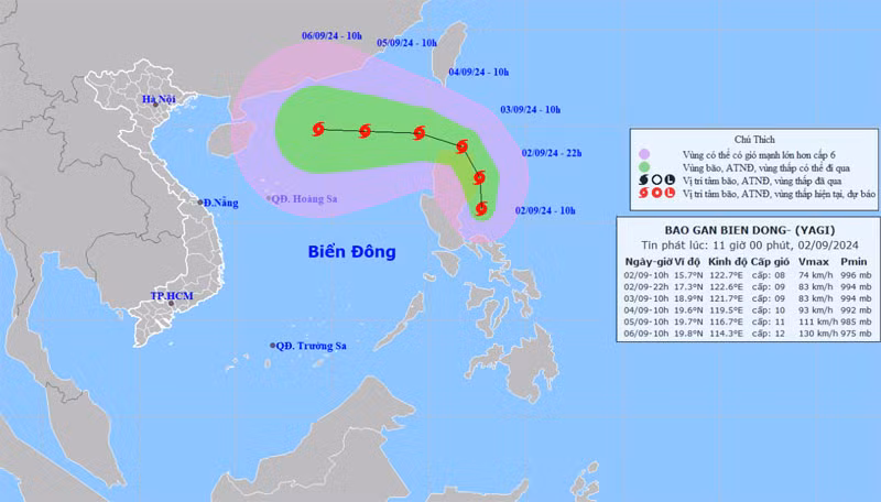 Vị trí và hướng di chuyển của bão Yagi. (Nguồn: nchmf.gov.vn)