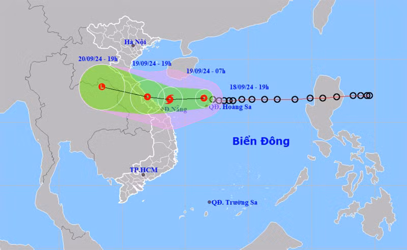 Vị trí và hướng di chuyển của áp thấp nhiệt đới. (Nguồn: nchmf.gov.vn)
