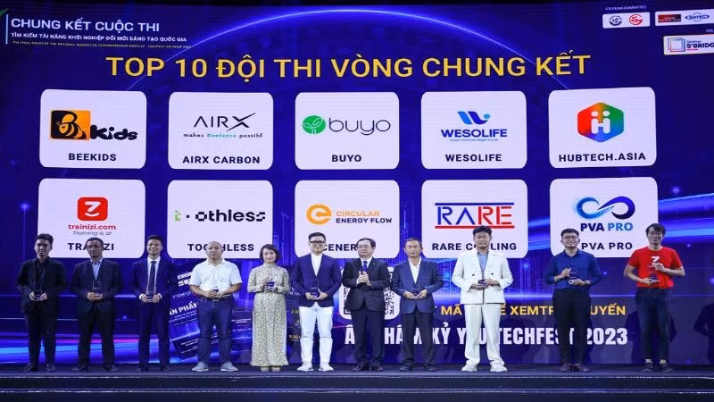 Các đội dự thi Vòng chung kết tại Cuộc thi Tìm kiếm tài năng khởi nghiệp sáng tạo Quốc gia năm 2023.