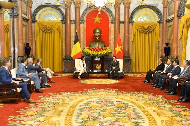 Quang cảnh buổi tiếp Chủ tịch Thượng viện Vương quốc Bỉ Stephanie D’Hose tại Phủ Chủ tịch.