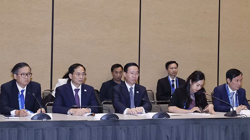 Chủ tịch nước Võ Văn Thưởng tại buổi tiếp Liên minh Doanh nghiệp Hoa Kỳ-APEC. (Ảnh TTXVN)