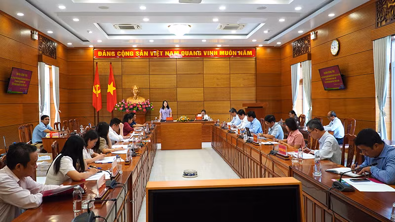 Đồng chí Nguyễn Hoài Anh phát biểu tại buổi làm việc.