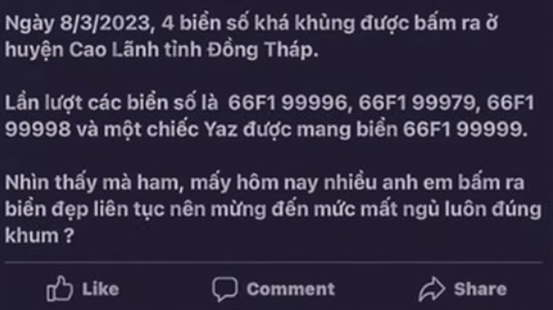 Thông tin lan truyền trên mạng xã hội về 4 biển số xe đẹp được cấp trong ngày 8/3.