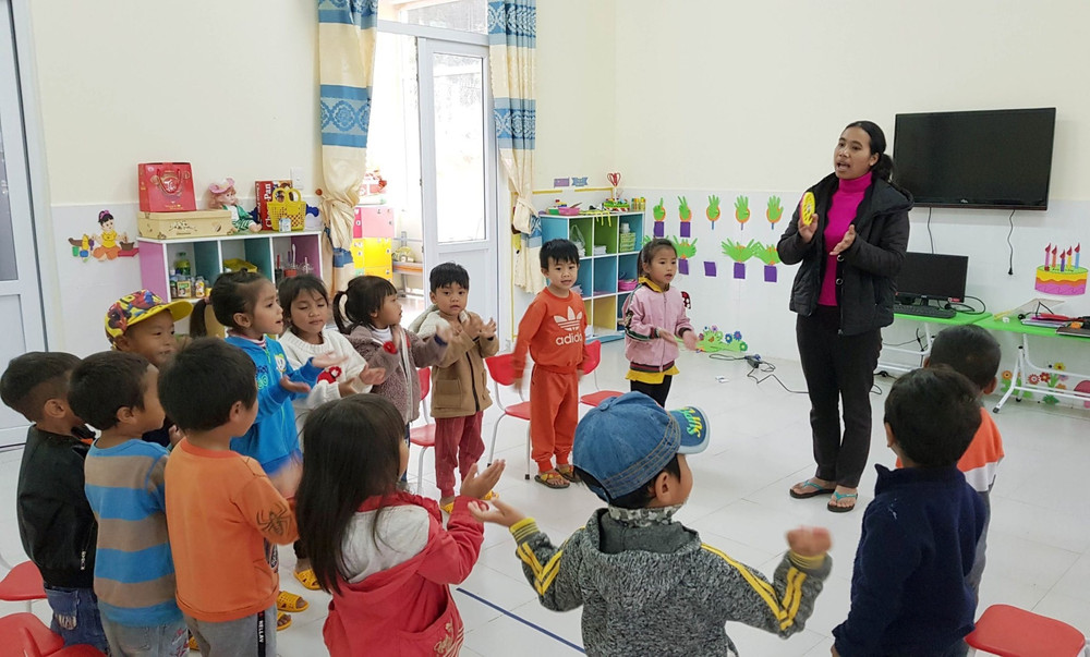Lớp học mầm non ở buôn Ka Ming. (Ảnh: Uông Thái Biểu)