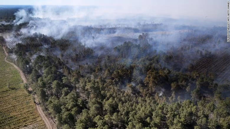 Đám cháy rừng thiêu rụi thảm thực vật ở Landiras, tây nam nước Pháp. (Ảnh: CNN)