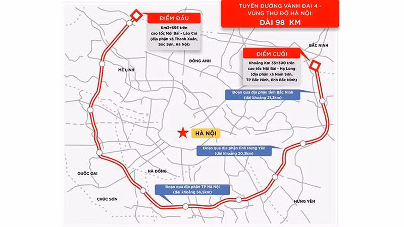 Sơ đồ quy hoạch đường Vành đai 4 qua Hà Nội và các tỉnh Hưng Yên, Bắc Ninh. (Ảnh: NGỌC HẢI)