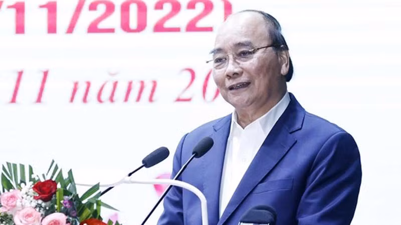 Chủ tịch nước Nguyễn Xuân Phúc phát biểu. (Ảnh: Thống Nhất/ TTXVN)