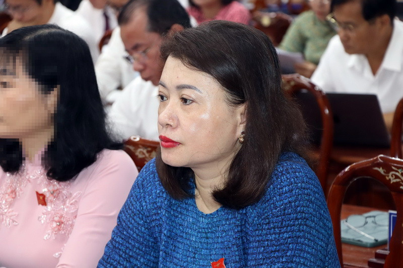 Phó Bí thư Huyện ủy, Chủ tịch Ủy ban nhân dân huyện Nhơn Trạch Nguyễn Thị Giang Hương tại kỳ họp Hội đồng nhân dân tỉnh Đồng Nai, tháng 4/2024.