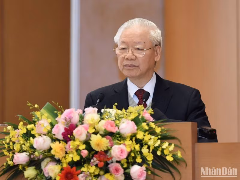 Tổng Bí thư Nguyễn Phú Trọng phát biểu chỉ đạo hội nghị.