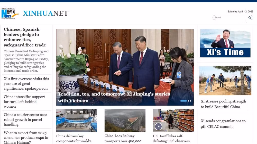 Bài viết về những câu chuyện về Tổng Bí thư, Chủ tịch Trung Quốc Tập Cận Bình với Việt Nam được đăng ở vị trí nổi bật trên trang mạng của hãng tin Tân Hoa. (Ảnh chụp màn hình của english.news.cn) 