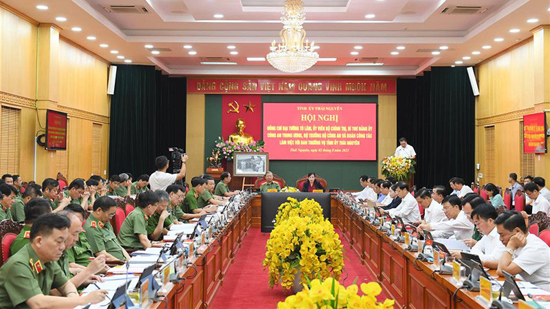 Đại tướng Tô Lâm làm việc với Ban Thường vụ Tỉnh ủy Thái Nguyên. (Ảnh: Bộ Công an)