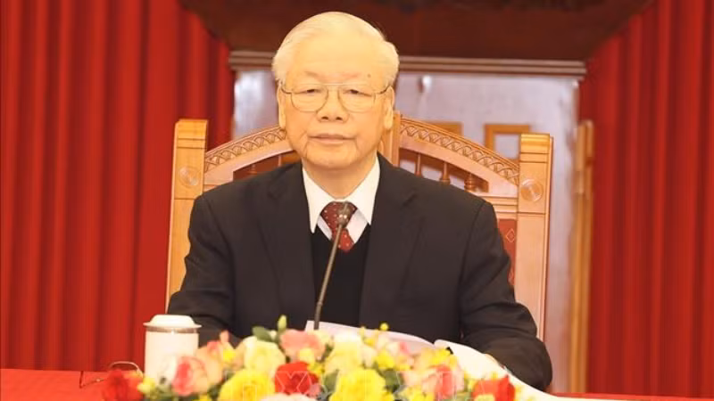 Tổng Bí thư Nguyễn Phú Trọng điện đàm trực tuyến với đồng chí Miguel Díaz-Canel, Bí thư Thứ nhất Ban Chấp hành Trung ương Đảng Cộng sản Cuba, Chủ tịch nước Cộng hòa Cuba. (Ảnh: TTXVN) 