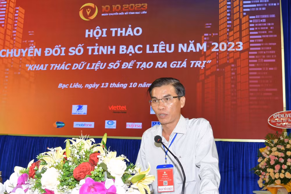 Giám đốc Sở Thông tin và Truyền thông tỉnh Bạc Liêu Bùi Thanh Toàn phát biểu ý kiến tại hội thảo.