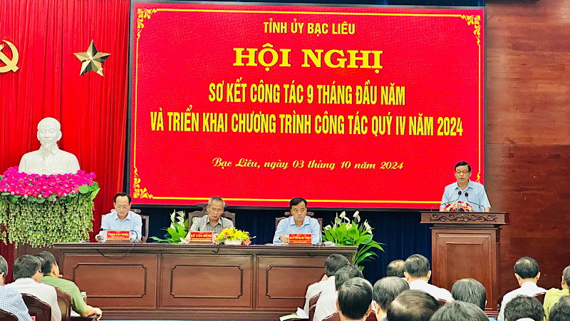 Quang cảnh Hội nghị triển khai nhiệm vụ trọng tâm quý 4/2024 của Tỉnh ủy Bạc Liêu. Ảnh: TRỌNG DUY