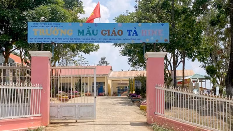 Trường Mẫu giáo Tà Hine, xã Tà Hine, huyện Đức Trọng, tỉnh Lâm Đồng nơi xảy ra vụ việc.