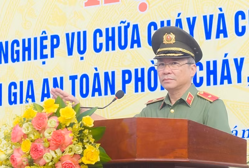 Thiếu tướng Nguyễn Đức Dũng, Giám đốc Công an tỉnh Quảng Nam phát biểu tại Hội thi.