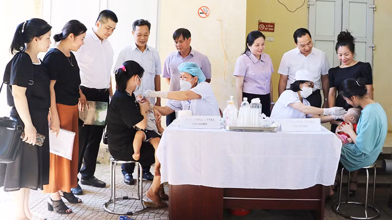 Giám sát việc bổ sung vitamin A cho trẻ em tại huyện Đà Bắc, tỉnh Hòa Bình. (Ảnh: VĂN TIẾN)
