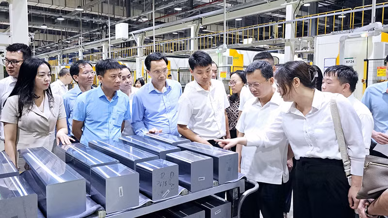 Lãnh đạo tỉnh Quảng Ninh thăm dây chuyền sản xuất của Nhà máy Jinko Solar tại Khu công nghiệp Sông Khoai, thị xã Quảng Yên. 