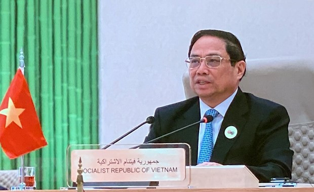 Thủ tướng Phạm Minh Chính phát biểu tại Hội nghị Cấp cao ASEAN - Hội đồng hợp tác Vùng Vịnh (GCC). (Ảnh: Dương Giang/TTXVN)