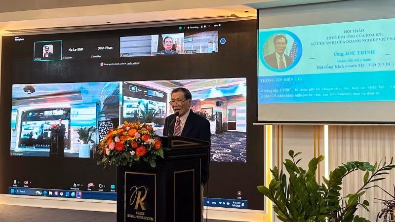 Ông Joe Trung Trinh, Giám đốc Điều hành Hội đồng Kinh doanh Hoa Kỳ-Việt Nam phát biểu tại hội thảo.