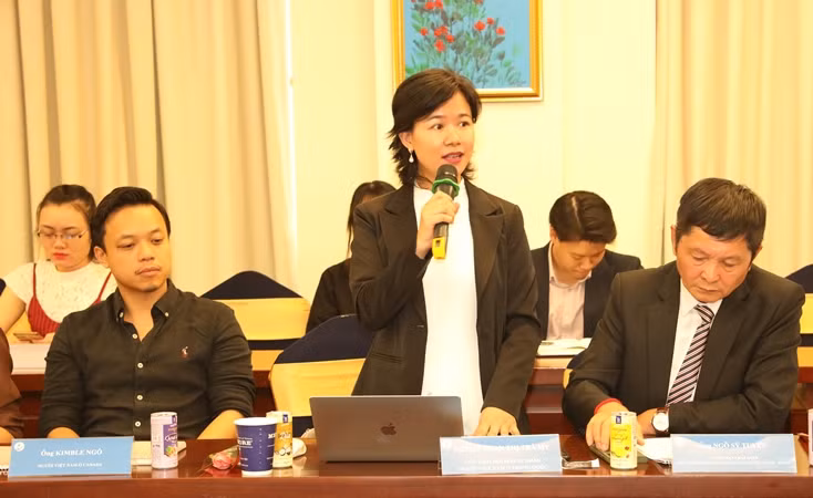 Một doanh nhân kiều bào phát biểu ý kiến tại hội nghị.