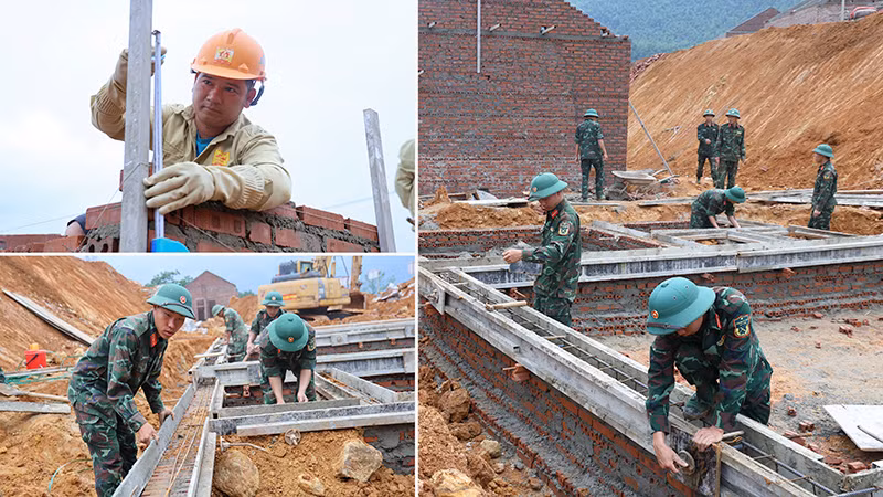 Các chiến sĩ nỗ lực triển khai nhiệm vụ để trên công trường với quyết tâm cao nhất.