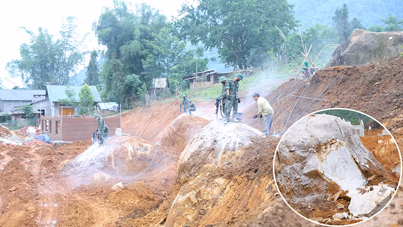 Khó khăn nhất của đơn vị thi công là địa hình có nhiều tảng đá lớn, phải tiến hành khoan phá mất rất nhiều thời gian.