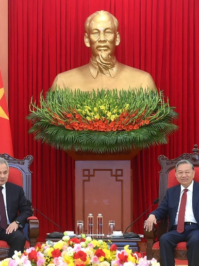 Tổng Bí thư Tô Lâm tiếp Đại tướng Sergei Shoigu, Thư ký Hội đồng An ninh Liên bang Nga.