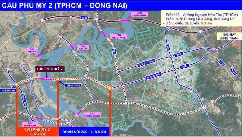Cầu Phú Mỹ 2 kết nối giữa Thành phố Hồ Chí Minh và sân bay Quốc tế Long Thành, cũng như kết nối với vùng Đông nam bộ. (Nguồn: Sở Xây dựng Thành phố Hồ Chí Minh)