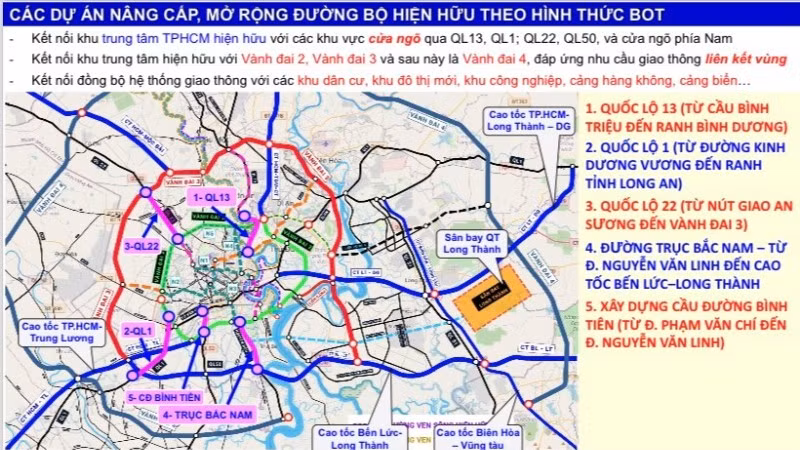 4 dự án BOT ở khu vực cửa ngõ ra vào Thành phố Hồ Chí Minh.