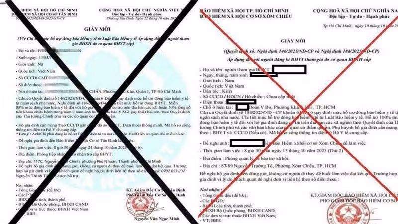 Văn bản giả mạo Cơ quan Bảo hiểm xã hội Thành phố Hồ Chí Minh.