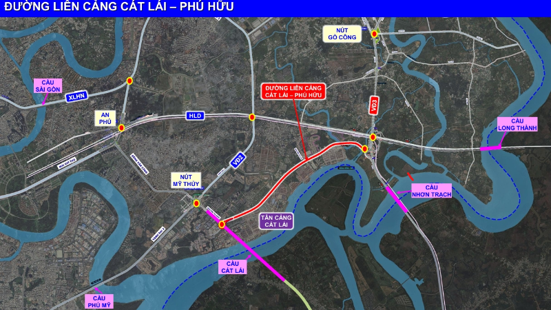 Đầu tư xây dựng đường liên cảng Cát Lái-Phú Hữu-nút giao cao tốc Thành phố Hồ Chí Minh-Long Thành-Dầu Giây và đường Vành đai 3 Thành phố Hồ Chí Minh sẽ giải quyết căn cơ tình trạng ùn tắc giao thông khu vực cụm cảng Cát Lái-Phú Hữu.