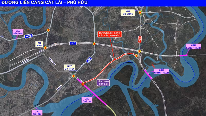 Đầu tư xây dựng đường liên cảng Cát Lái-Phú Hữu-nút giao cao tốc Thành phố Hồ Chí Minh-Long Thành-Dầu Giây và đường Vành đai 3 Thành phố Hồ Chí Minh sẽ giải quyết căn cơ tình trạng ùn tắc giao thông khu vực cụm cảng Cát Lái-Phú Hữu.