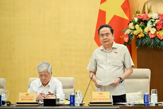 Chủ tịch Quốc hội Trần Thanh Mẫn phát biểu kết luận cuộc làm việc. (Ảnh: DUY LINH)
