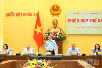 Chủ tịch Quốc hội Trần Thanh Mẫn, Chủ tịch Hội đồng bầu cử quốc gia và các Phó Chủ tịch Hội đồng bầu cử quốc gia chủ trì phiên họp. 