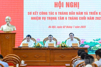 Thường trực Ban Bí thư Trần Cẩm Tú cùng các đồng chí lãnh đạo chủ trì hội nghị.