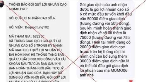 Nhiều người dân sập bẫy bởi tin nhắn mời chào tham gia quỹ đầu tư MoMo Pro. (Ảnh chụp màn hình)