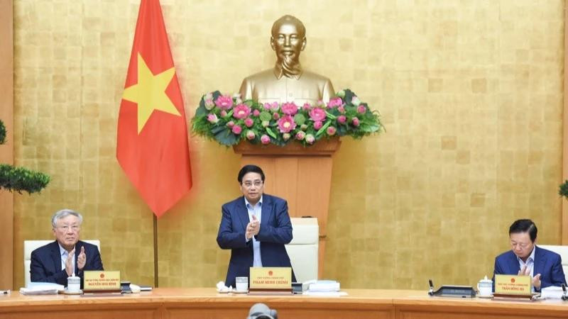 Thủ tướng Chính phủ Phạm Minh Chính chủ trì phiên họp Chính phủ chuyên đề về xây dựng pháp luật. (Ảnh: TRẦN HẢI).
