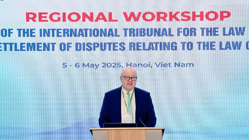 Chánh án Toà ITLOS Tomas Heidar đánh giá cao việc Chính phủ Việt Nam nói chung, Bộ Ngoại giao Việt Nam nói riêng đã hỗ trợ và đồng hành cùng ITLOS trong việc tổ chức Hội thảo khu vực lần này. (Ảnh: baoquocte.vn)