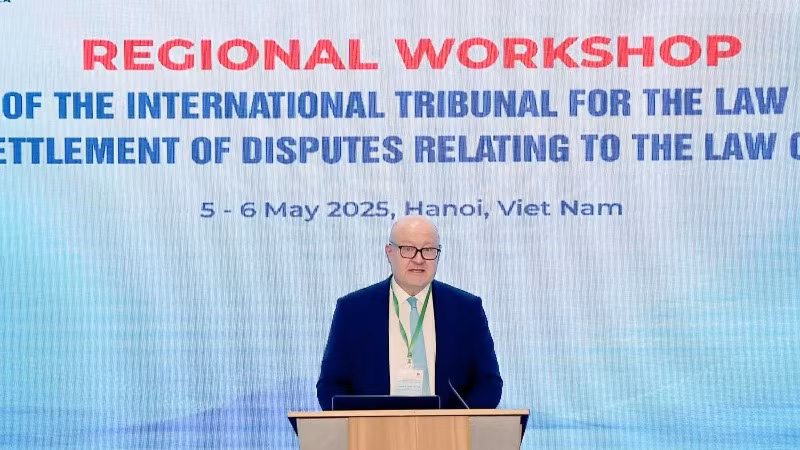 Chánh án Toà ITLOS Tomas Heidar đánh giá cao việc Chính phủ Việt Nam nói chung, Bộ Ngoại giao Việt Nam nói riêng đã hỗ trợ và đồng hành cùng ITLOS trong việc tổ chức Hội thảo khu vực lần này. (Ảnh: baoquocte.vn)