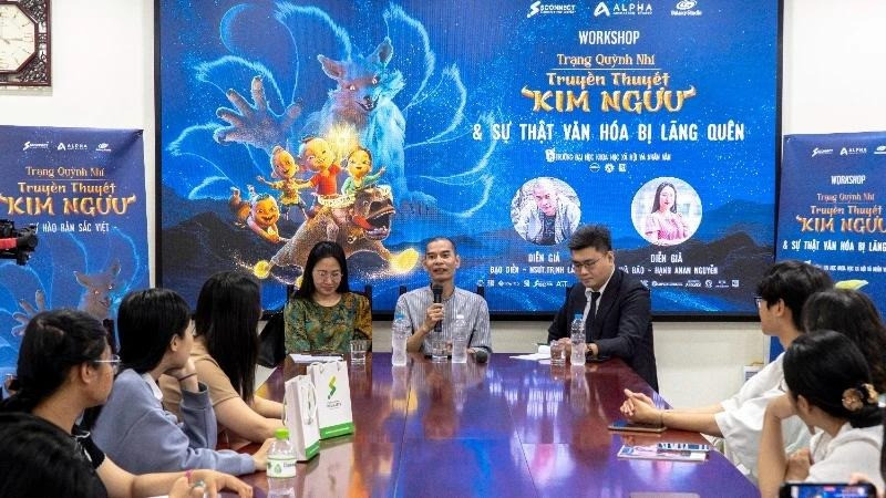 Đoàn làm phim “Trạng Quỳnh nhí: Truyền thuyết Kim Ngưu” giao lưu với sinh viên tại Hà Nội.