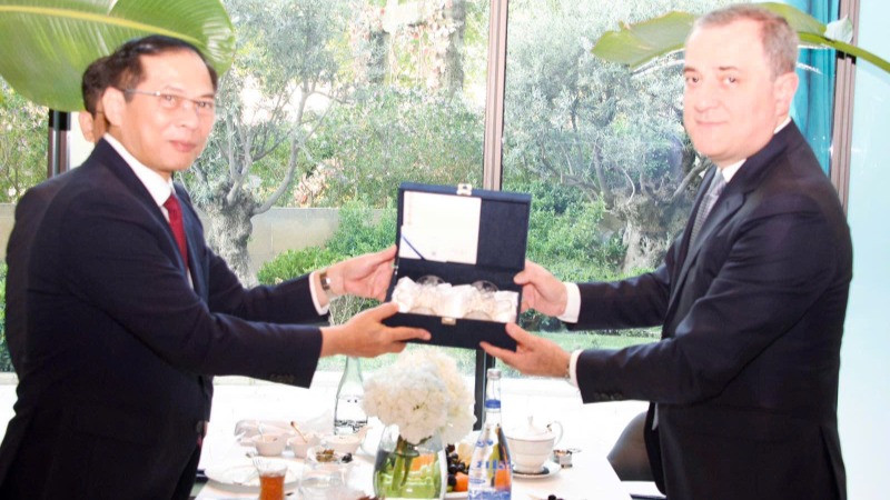 Phó Thủ tướng, Bộ trưởng Ngoại giao Bùi Thanh Sơn và Bộ trưởng Ngoại giao Azerbaijan Jeyhun Bayramov.