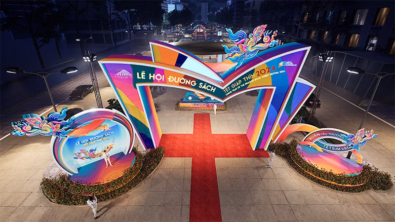 Phối cảnh cổng chính Lễ hội Đường sách Giáp Thìn 2024.