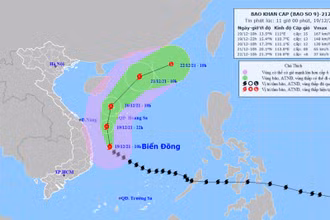 Vị trí và hướng di chuyển của bão số 9 lúc 11 giờ ngày 19/12. (Nguồn: nchmf.gov.vn)
