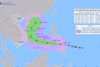 Vị trí và hướng di chuyển của bão Rai lúc 20 giờ ngày 16/12. (Nguồn: nchmf.gov.vn)