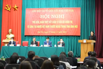Toàn cảnh Hội nghị phổ biến, quán triệt Kết luận 12 của Bộ Chính trị về công tác người Việt Nam ở nước ngoài trong tình hình mới. (Ảnh: VUFO)