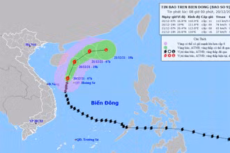 Vị trí và hướng di chuyển của bão số 9 lúc 8 giờ ngày 20/12. (Nguồn: nchmf.gov.vn)