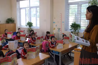 Giờ học của học sinh Trường tiểu học Hoàng Liệt, quận Hoàng Mai, Hà Nội. (Ảnh: DUY LINH)